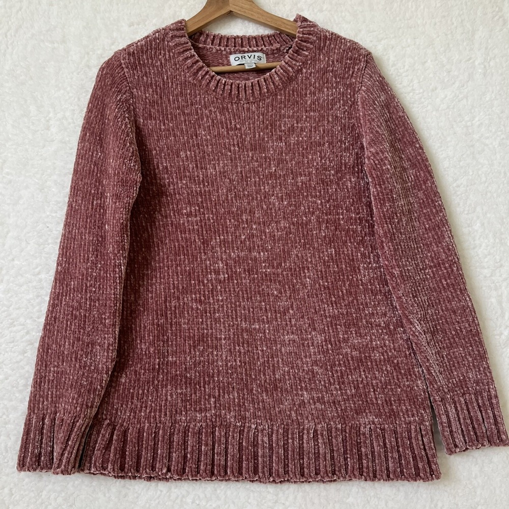ORVIS Sweater Women's Chenille Pullover Rose Pink Long Sleeve Soft Stretch Sz S